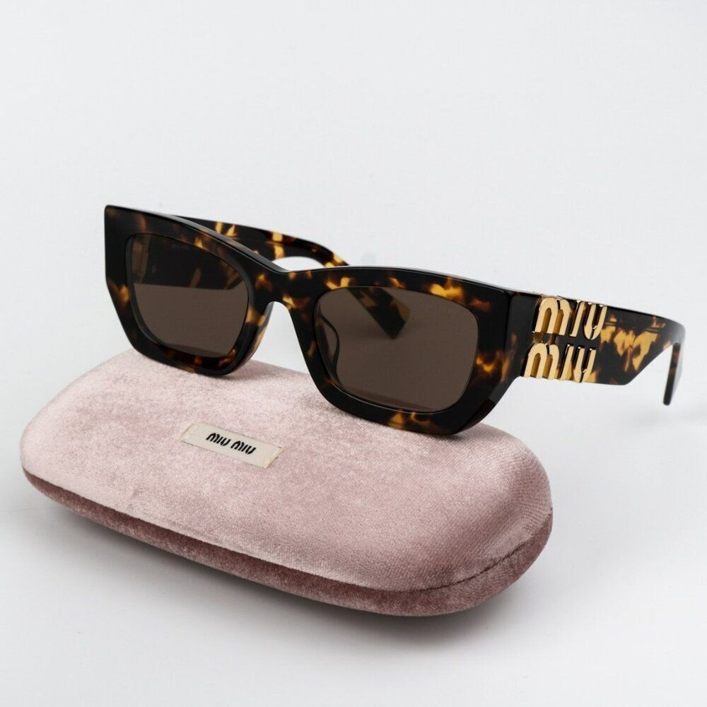 NEW Miu Miu MU09WS VAU06B GLIMPSE Honey Havana Brown Rectangle Women Sunglasses